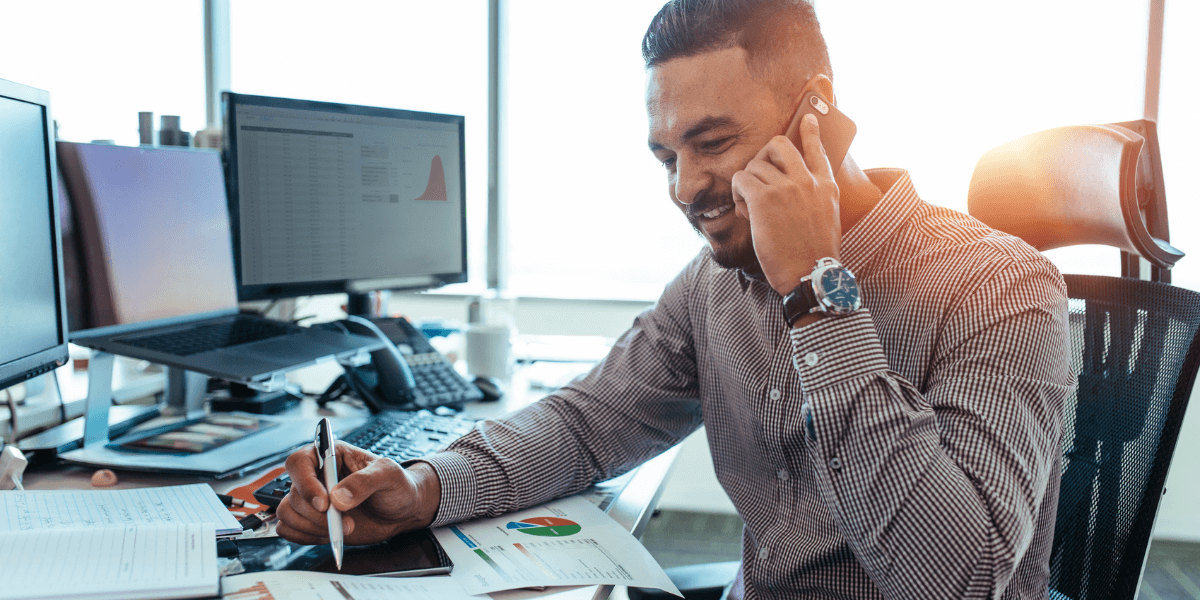 virtual assistant on the phone in office